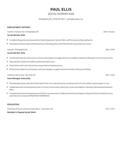 Social Worker Aide Resume