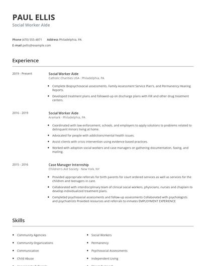 Social Worker Aide Resume