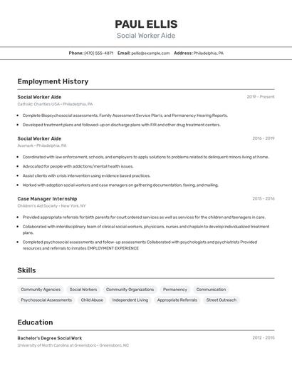 Social Worker Aide Resume