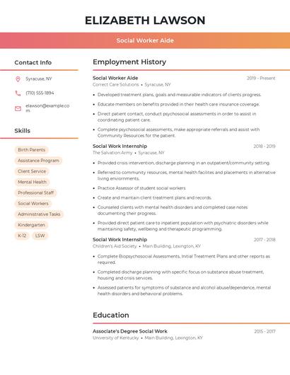 Social Worker Aide Resume