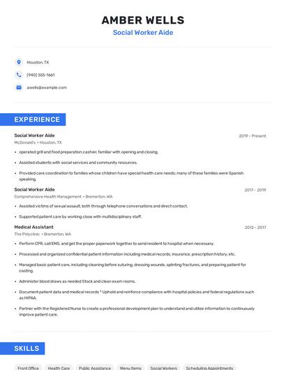 Social Worker Aide Resume