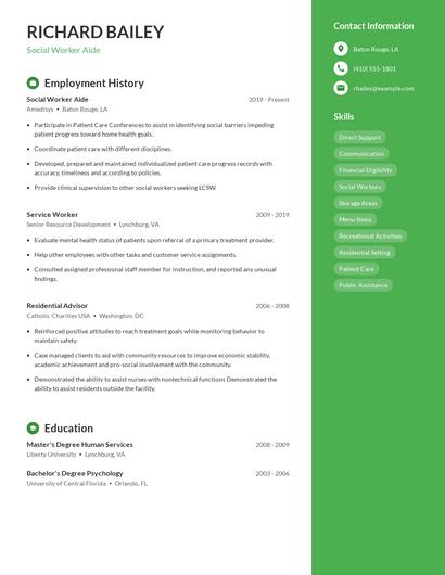 Social Worker Aide Resume