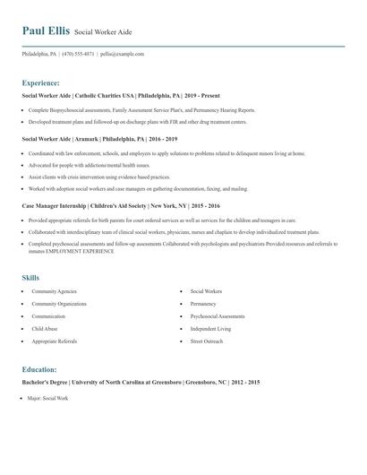 Social Worker Aide Resume
