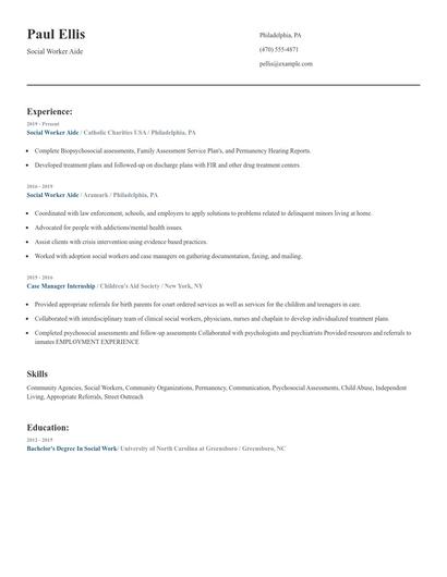 Social Worker Aide Resume