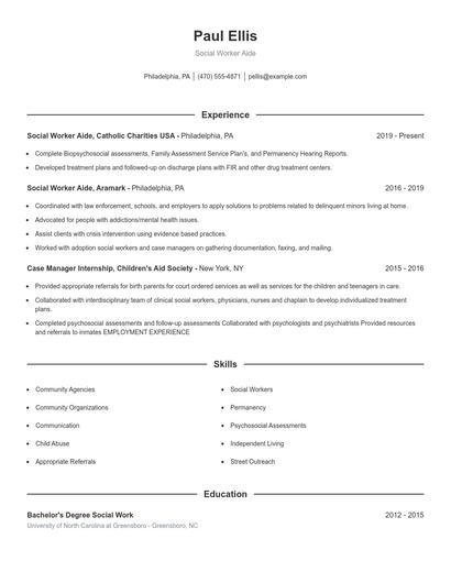 Social Worker Aide Resume