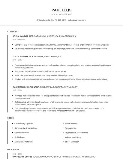 Social Worker Aide Resume