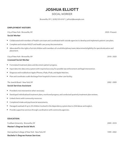 Social Worker Resume