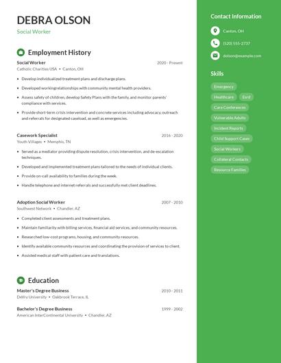 Social Worker Resume