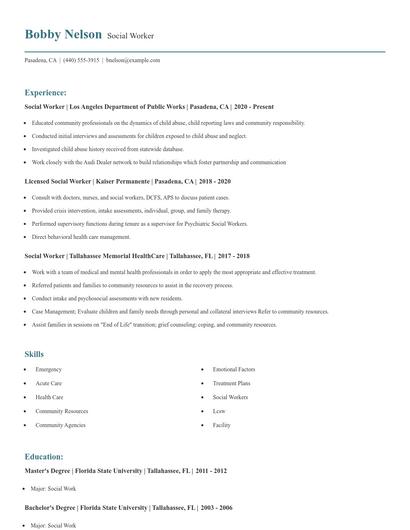 Social Worker Resume