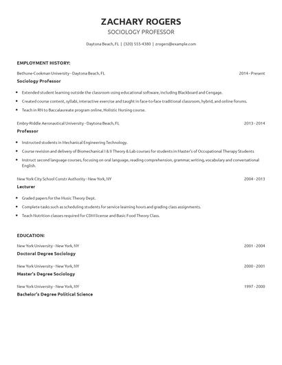 Sociology Professor Resume