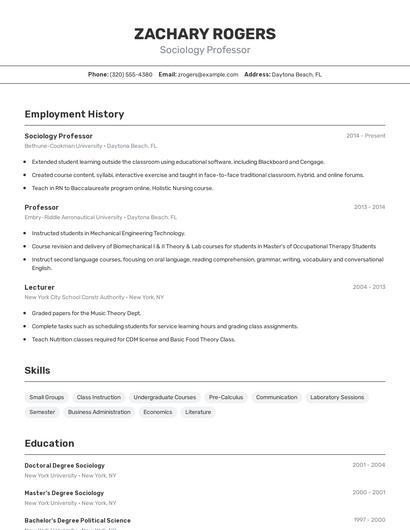 Sociology Professor Resume