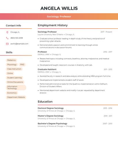 Sociology Professor Resume