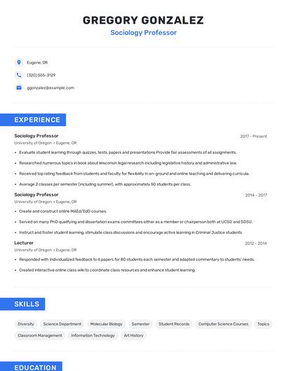 Sociology Professor Resume