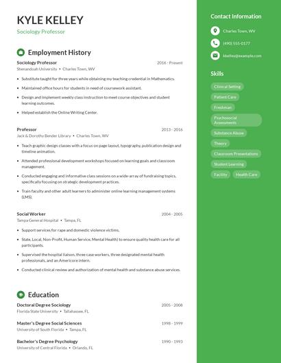 Sociology Professor Resume