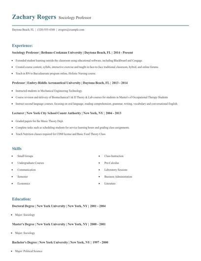 Sociology Professor Resume