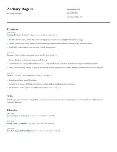 Sociology Professor Resume