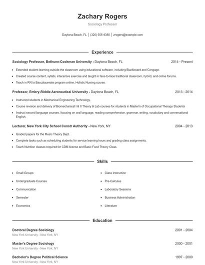 Sociology Professor Resume
