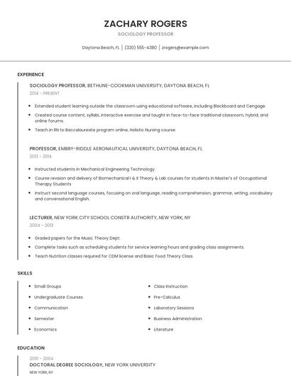 Sociology Professor Resume