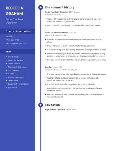 Soda Fountain Operator Resume