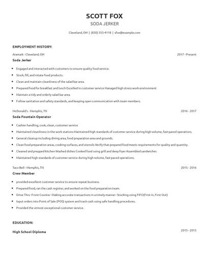 Soda Jerker Resume