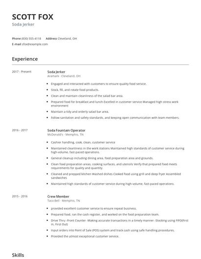 Soda Jerker Resume