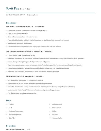Soda Jerker Resume