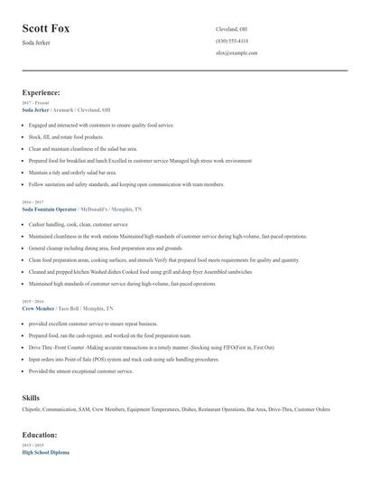 Soda Jerker Resume
