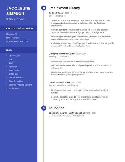 Softball Coach Resume