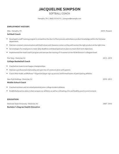 Softball Coach Resume