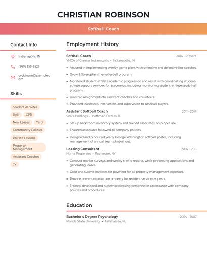 Softball Coach Resume