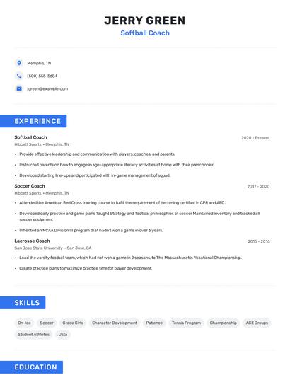 Softball Coach Resume