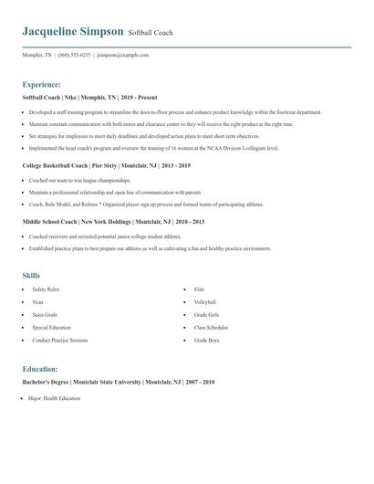 Softball Coach Resume