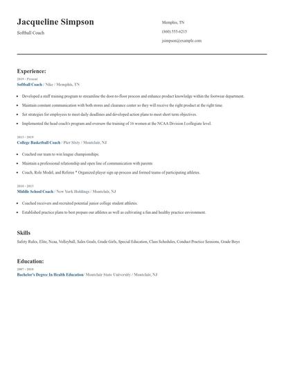 Softball Coach Resume