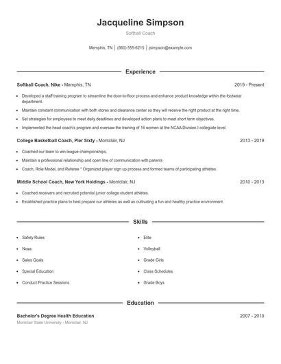 Softball Coach Resume