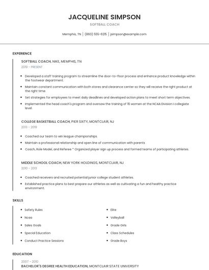 Softball Coach Resume