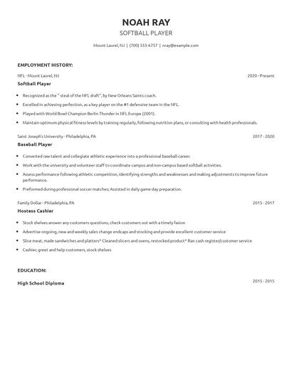 Softball Player Resume