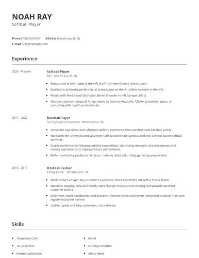Softball Player Resume