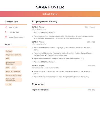 Softball Player Resume