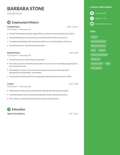 Softball Player Resume