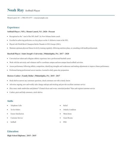 Softball Player Resume