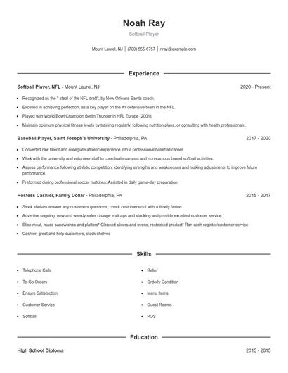 Softball Player Resume