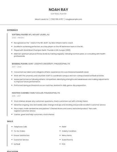Softball Player Resume