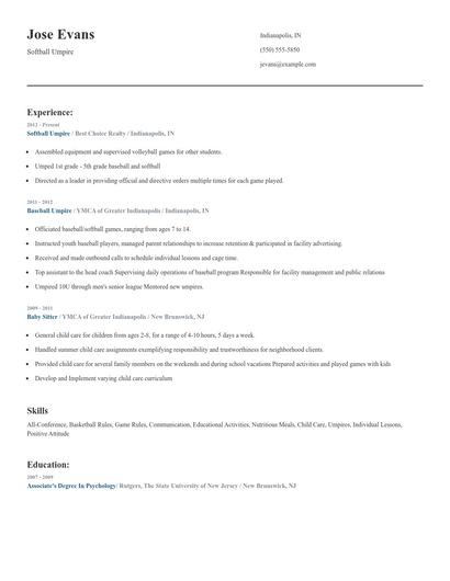 Softball Umpire Resume