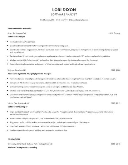 Software Analyst Resume