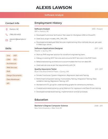 Software Analyst Resume