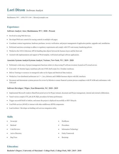 Software Analyst Resume
