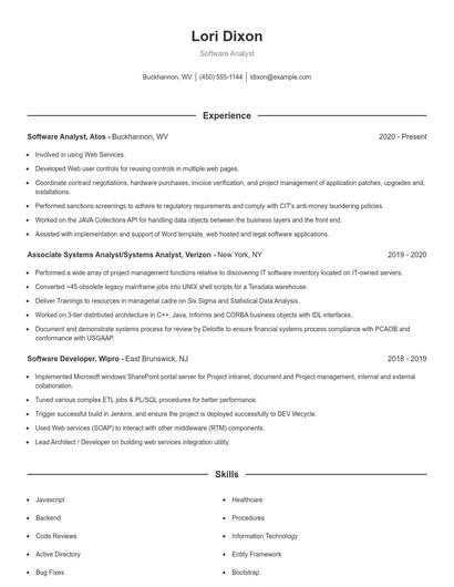 Software Analyst Resume
