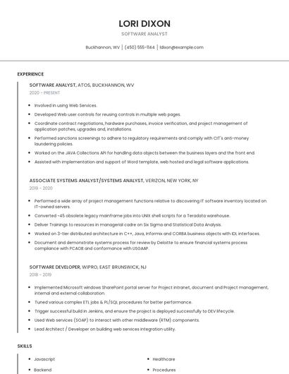 Software Analyst Resume