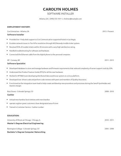 Software Installer Resume