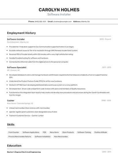 Software Installer Resume